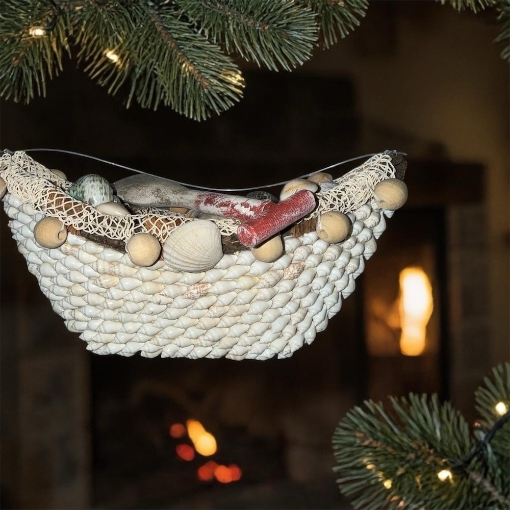 SIMONMILLER Nautical Seashell Boat Christmas Tree Ornament Driftwood Oar‎ 9" sea